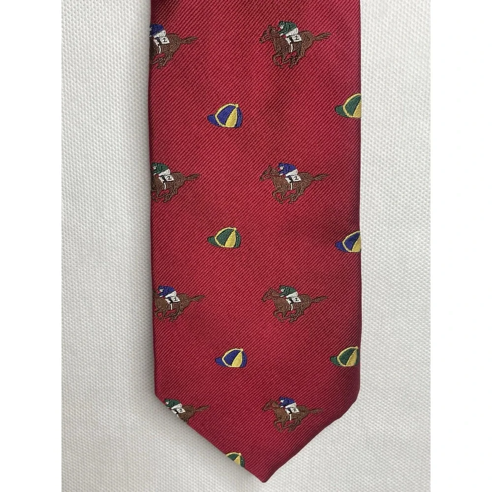 VTG Polo Ralph Lauren Jockey Tie Horse Equestrian Red Seta Silk Italian Necktie